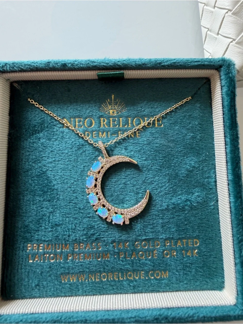 Gold opal Crescent moon Necklace